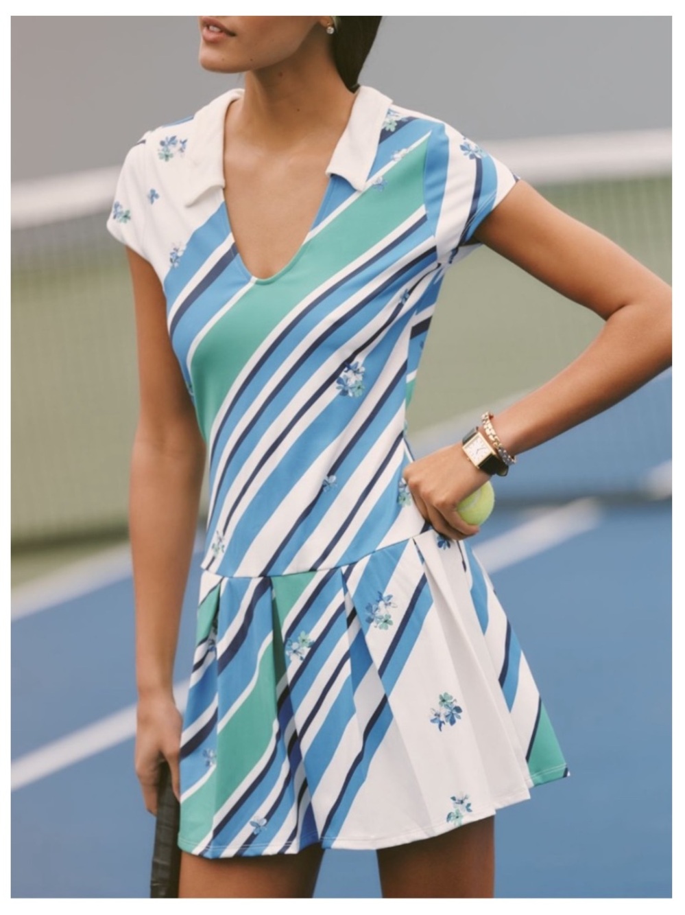 🟠NWT DAILY PRACTICE/ANTHROPOLOGIE Pleated Performance Mini Dress Green/Blue XL